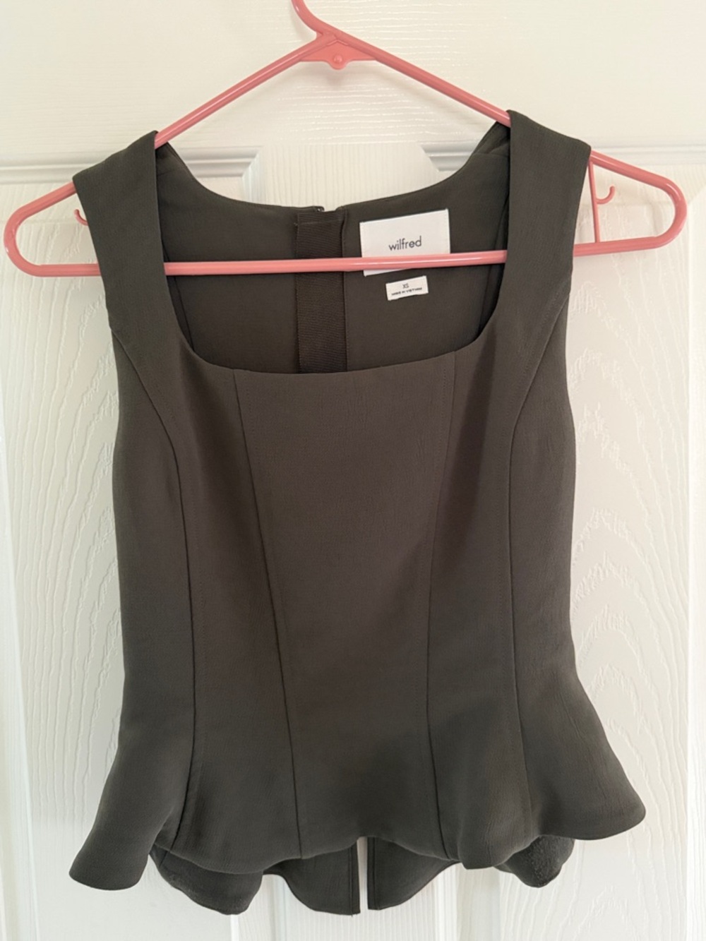 Wilfred Dark Olive Peplum Square-Neck Tank Top